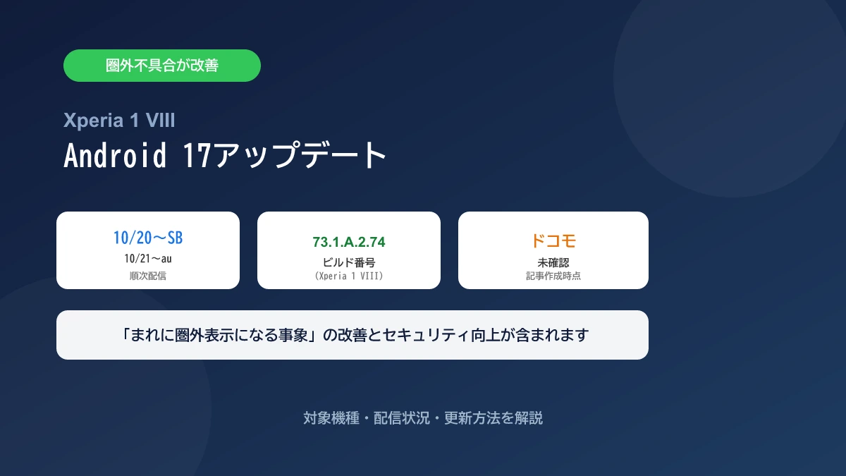 Xperia 1 VIIIの圏外不具合が改善！Android 17アップデートの対象機種・配信状況・更新方法